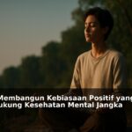 Ilustrasi seseorang melakukan meditasi di alam terbuka yang menenangkan untuk mendukung kesehatan mental