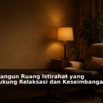 Interior ruang istirahat modern dengan pencahayaan hangat dan elemen natural untuk relaksasi mental